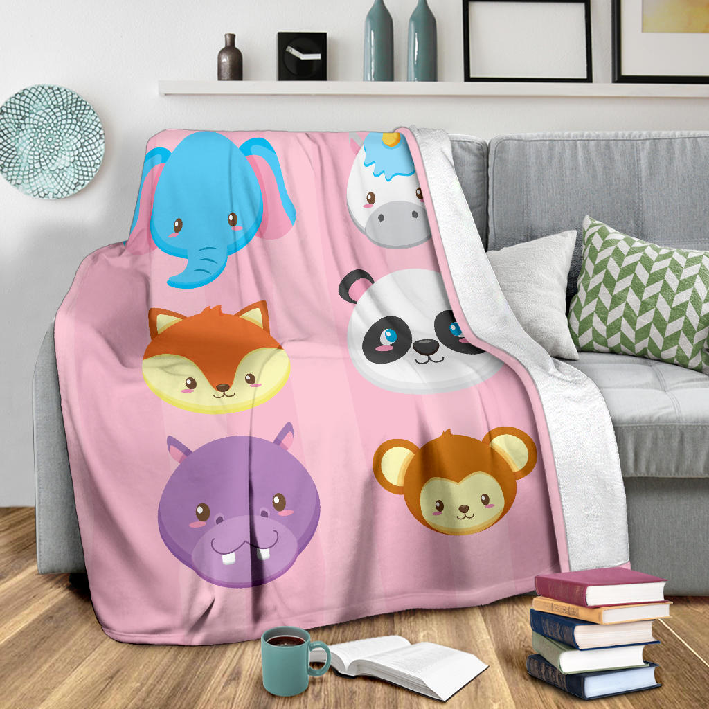 Animal Faces Pink Blanket