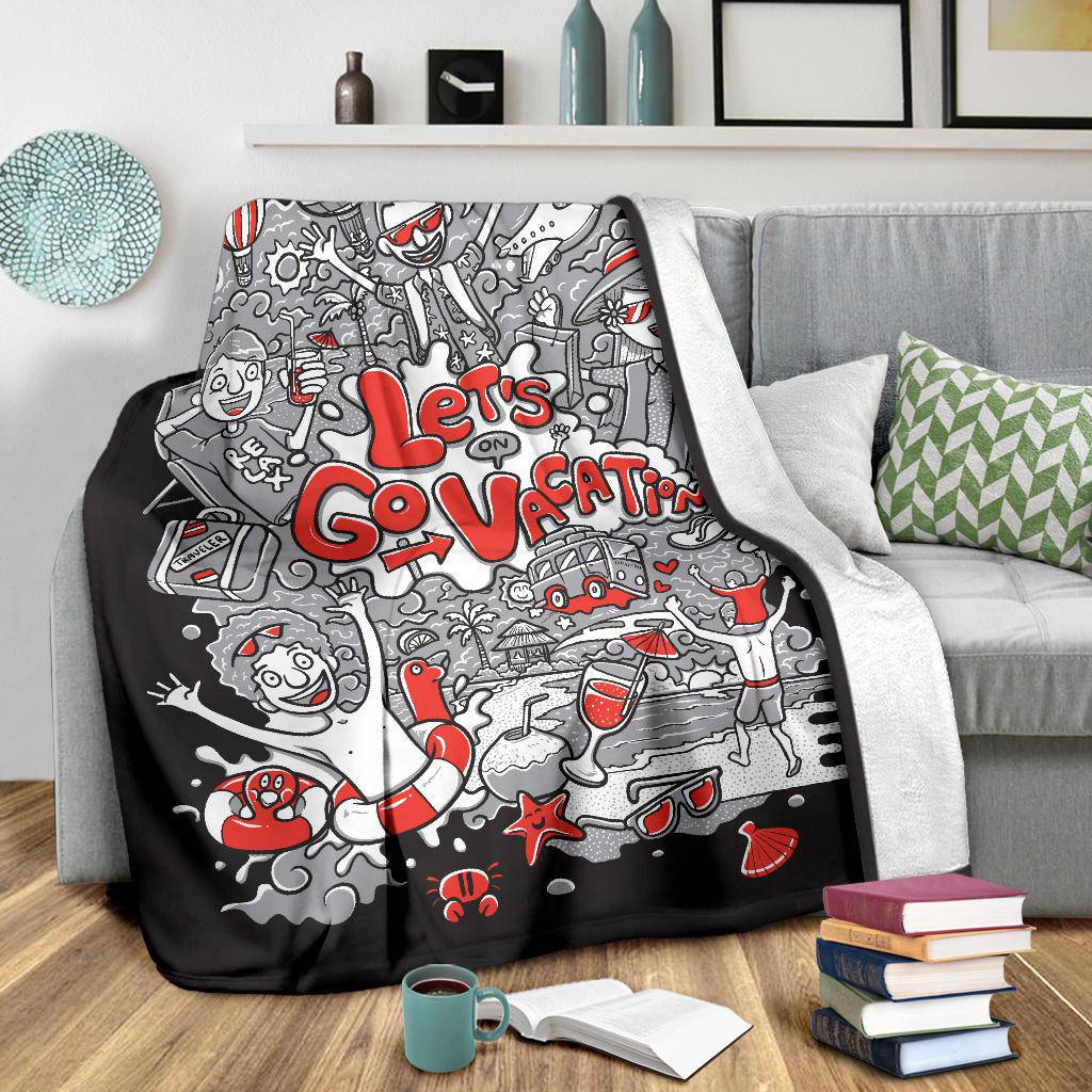 Let's Go On Vacation Premium Blanket, Cool Cartoon Travel Gift - Top Content | POD Collection | Free Shipping