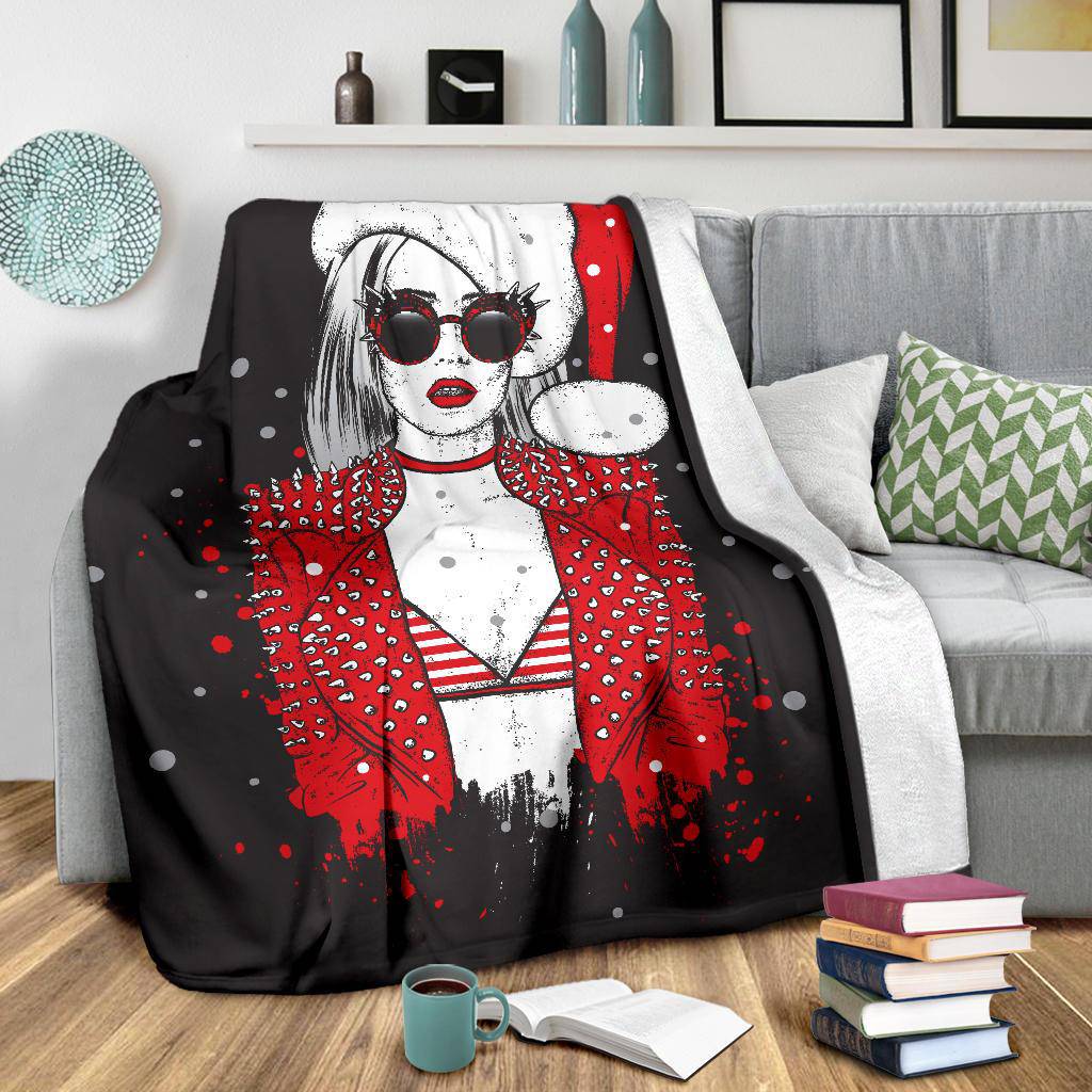 Sexy Rock Style Girl with Santa Claus Hat Premium Blanket - Top Content | POD Collection | Free Shipping