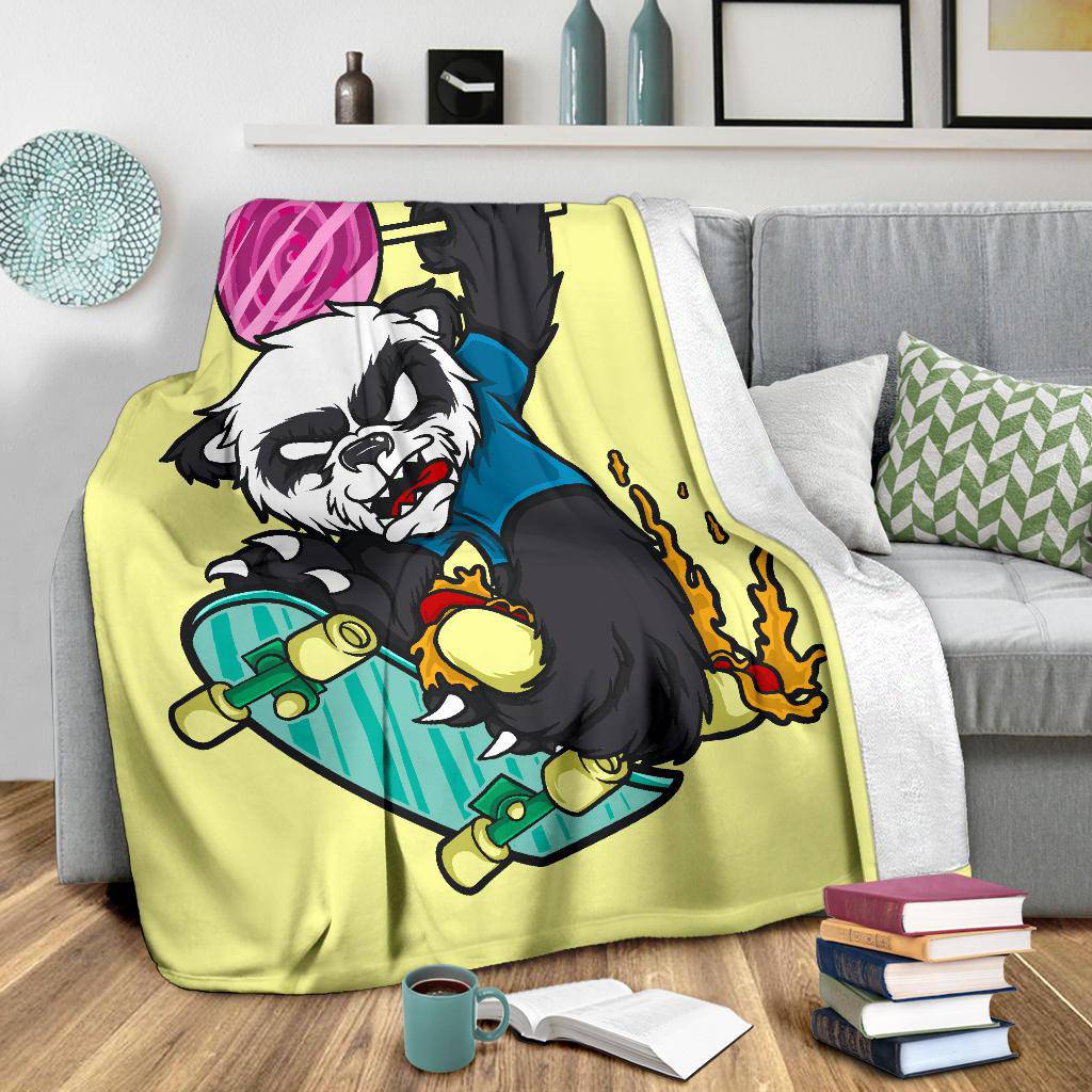 Cool Panda On Skateboard Cartoon Drawing Premium Blanket - Top Content | POD Collection | Free Shipping