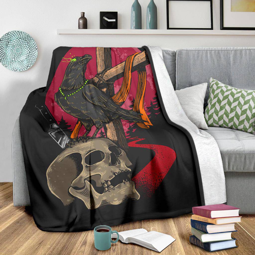 Skull Crow Cartoon Illustration Premium Blanket - Top Content | POD Collection | Free Shipping