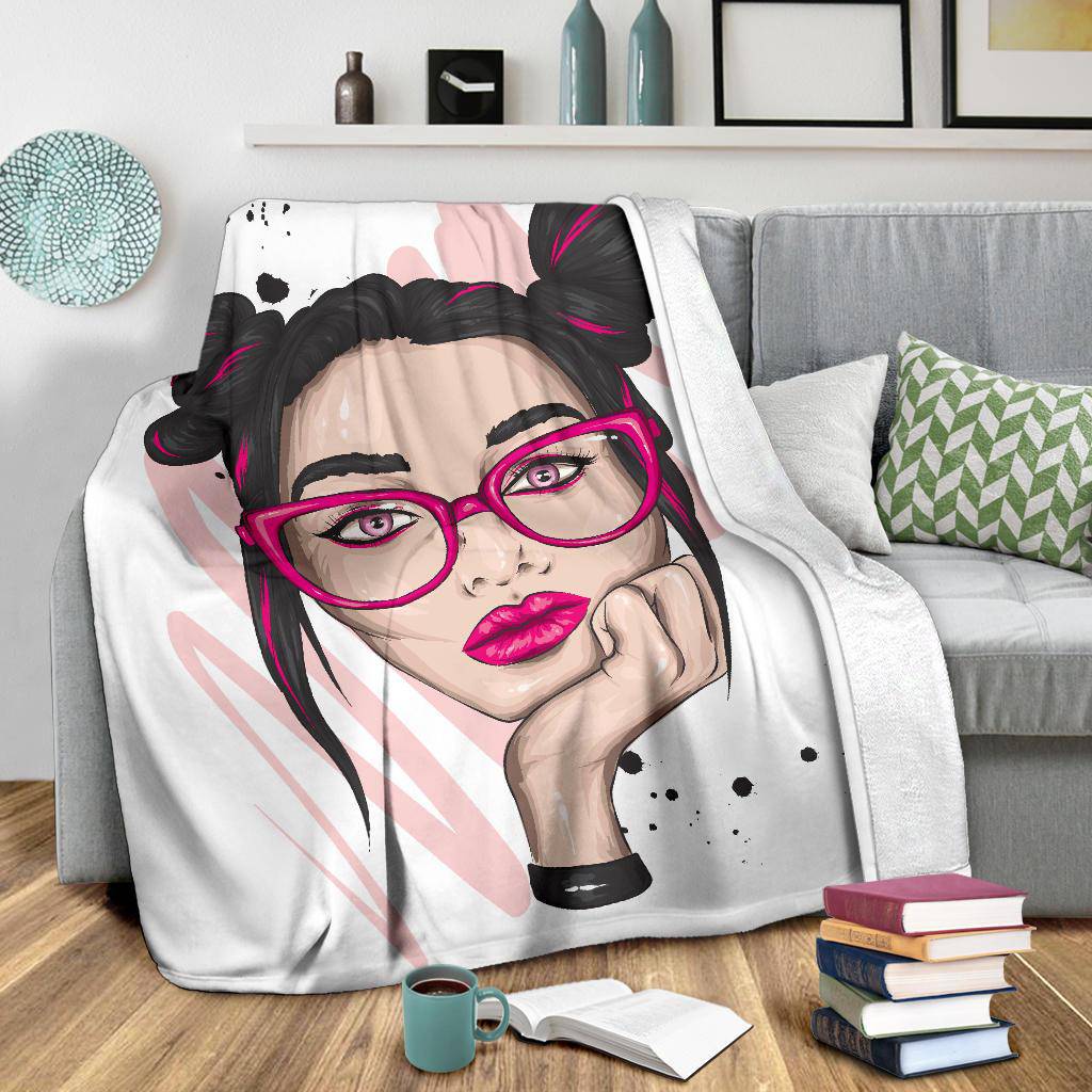 Beautiful Big Glasses Girl Premium Blanket - Top Content | POD Collection | Free Shipping