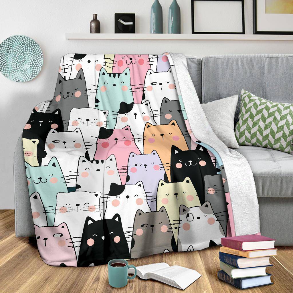 Colourful Cat Pattern Premium Blanket - Top Content | POD Collection | Free Shipping