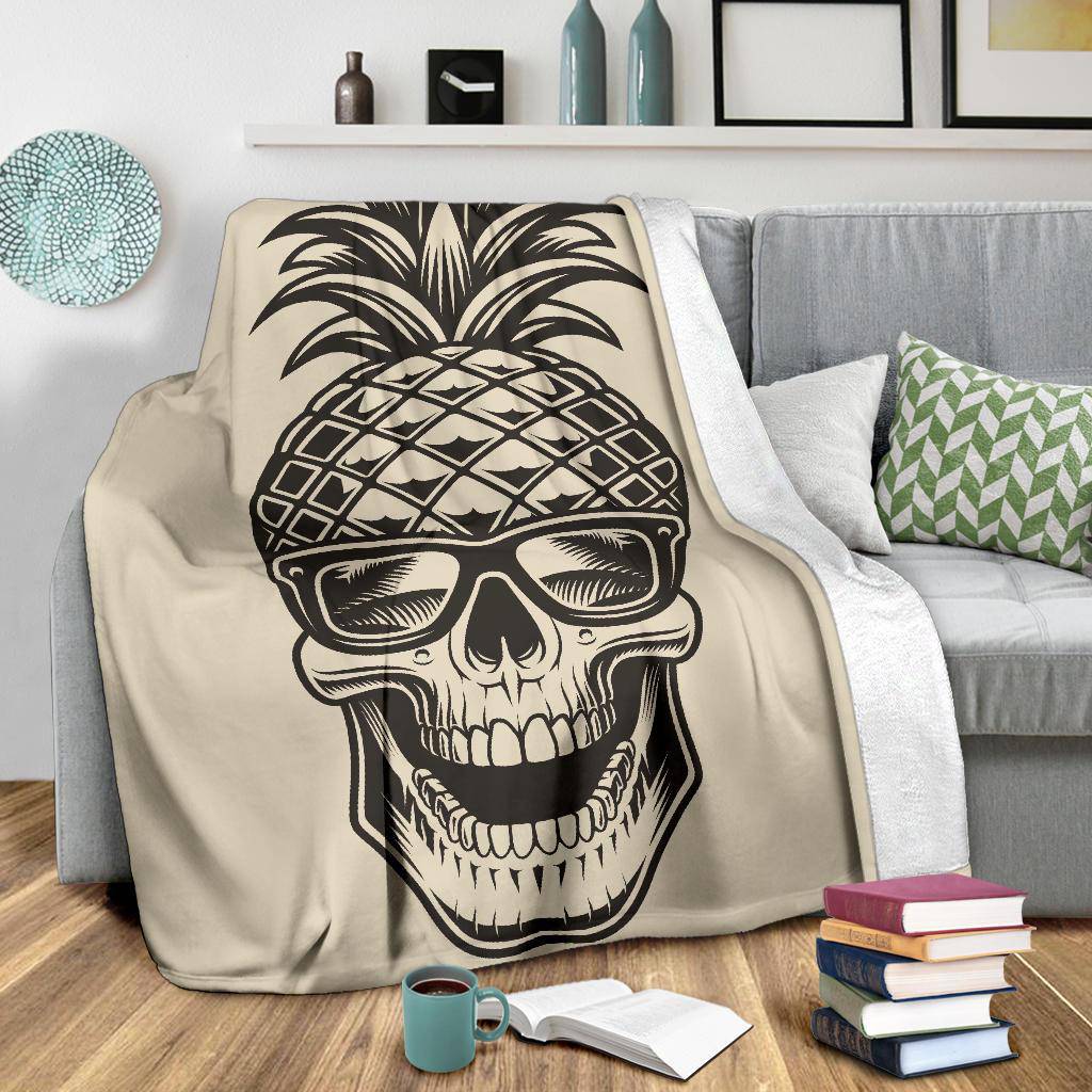 Premium Blanket Pineapple Skull Cool Illustration Cartoon - Top Content | POD Collection | Free Shipping