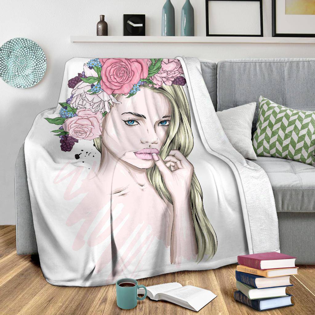 Beautiful Flower Wreath Girl Premium Blanket - Top Content | POD Collection | Free Shipping