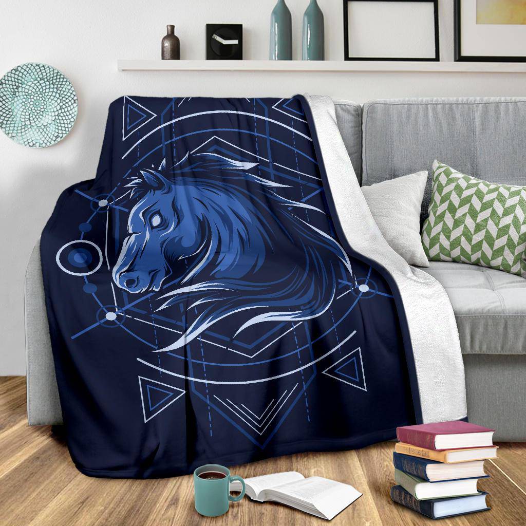 Horse Head Geometry Blue Premium Blanket - Top Content | POD Collection | Free Shipping