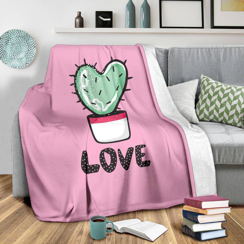 Love Cactus, Heart Shape Plant Lover Pink Art Premium Blanket - Top Content | POD Collection | Free Shipping