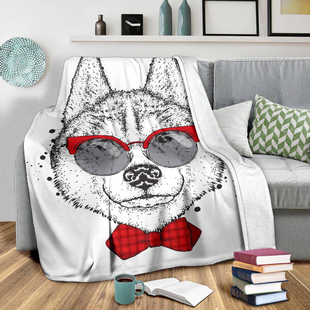 Husky Dog with Heart Sunglasses Valentines day Premium Blanket - Top Content | POD Collection | Free Shipping