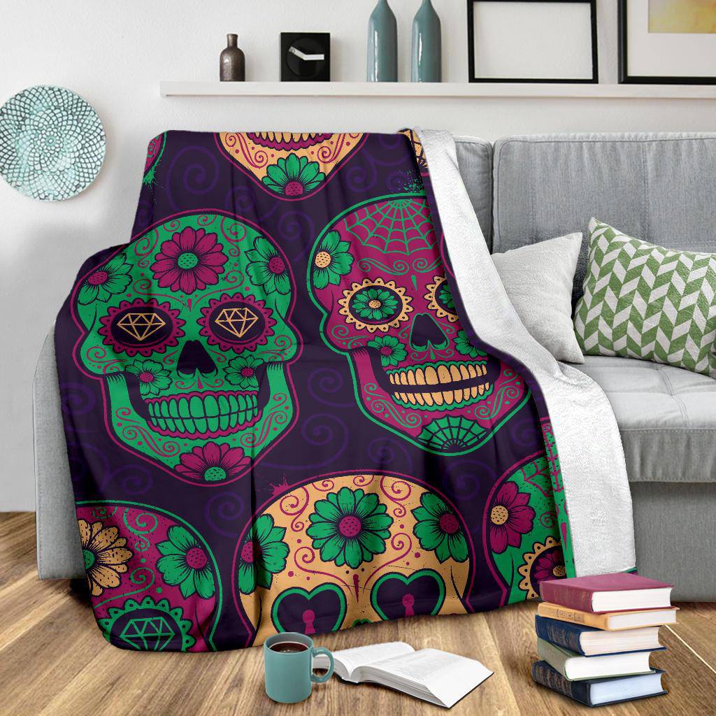 Mexican Calavera Skull Colourful Pattern Background Premium Blanket - Top Content | POD Collection | Free Shipping