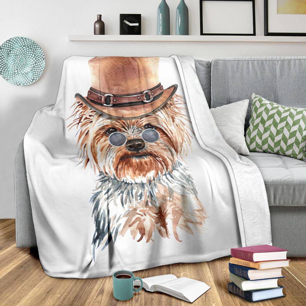 Yorkshire Terrier Watercolour Portrait Premium Blanket, Cute Dog Cartoon - Top Content | POD Collection | Free Shipping