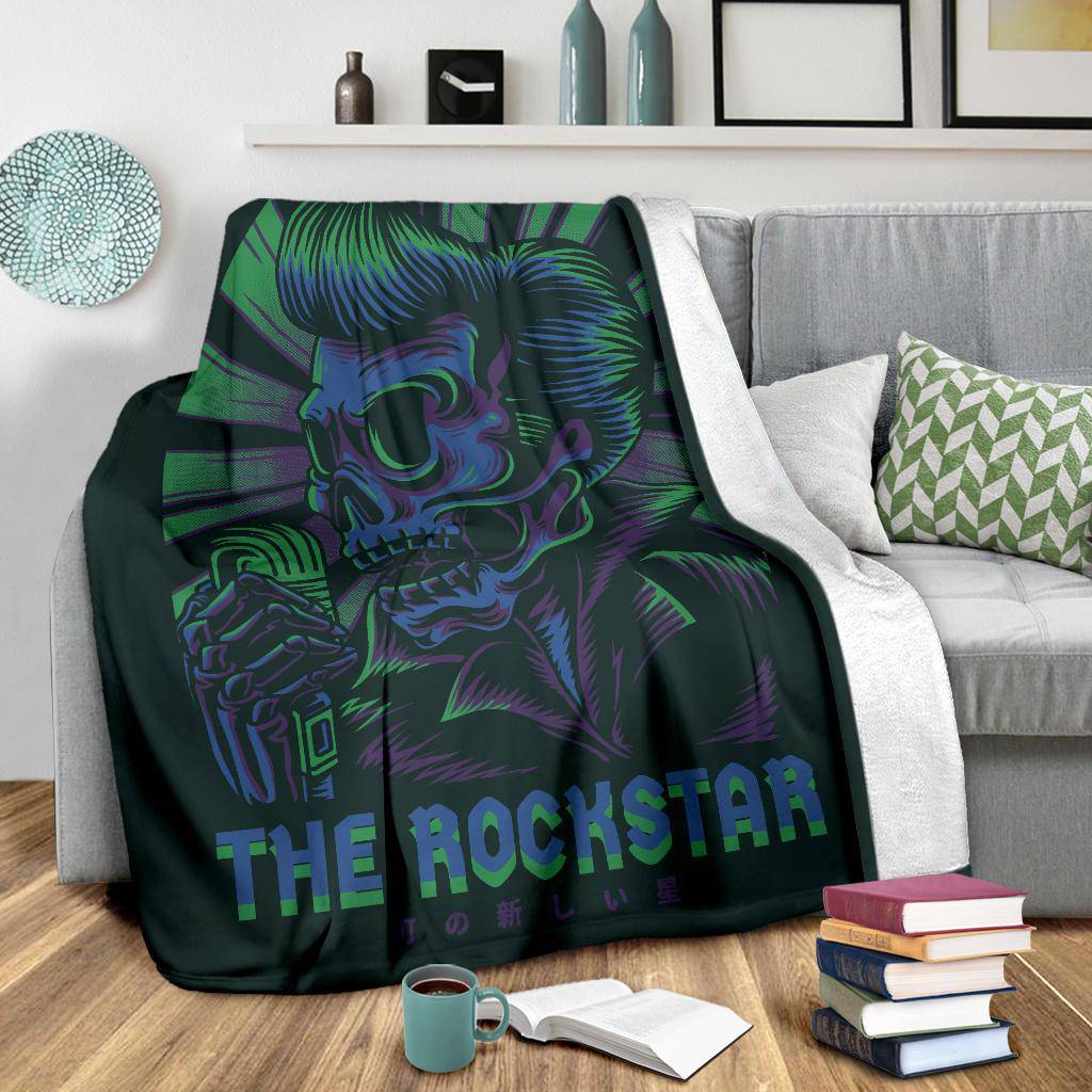 Premium Blanket Elvi Skull The Rockstar Retro Cartoon - Top Content | POD Collection | Free Shipping