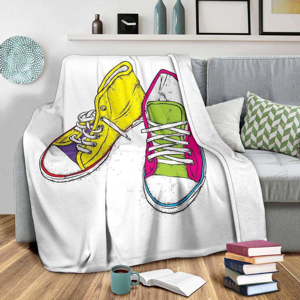 Colourful Pair Of Sneakers Cartoon Illustration Premium Blanket - Top Content | POD Collection | Free Shipping