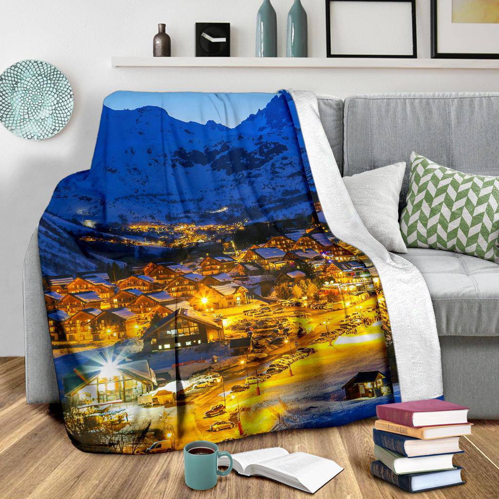 Winter Town France Travel Mountains Premium Blanket - Top Content | POD Collection | Free Shipping