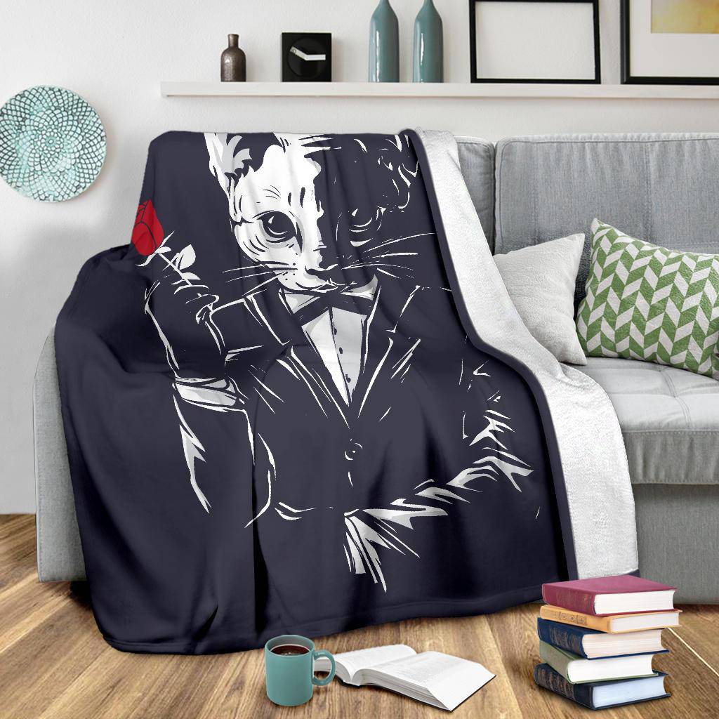 Mafia Gangster Cat Holding Red Rose Premium Blanket - Top Content | POD Collection | Free Shipping