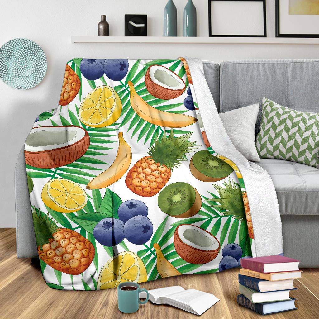 Exotic Fruit Pattern Banana Coconut Kiwi Pineapple Premium Blanket - Top Content | POD Collection | Free Shipping