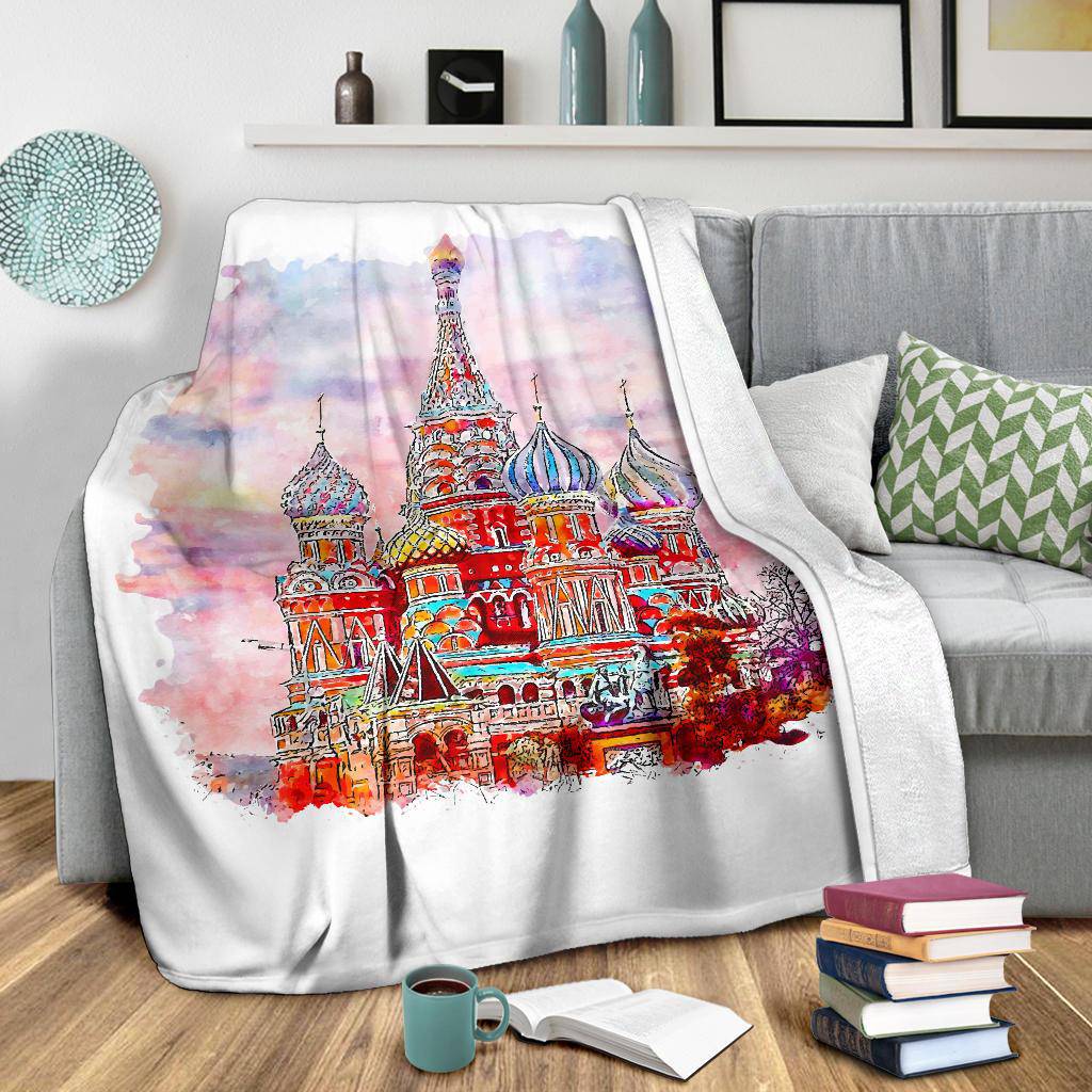 Moscow Red Square Russia Premium Blanket, Watercolour Hand Drawn Sketch Illustration - Top Content | POD Collection | Free Shipping