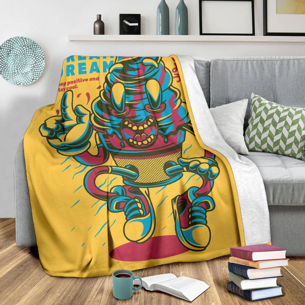 Premium Blanket Cartoon Ice Cream Dream Keep Positive Art - Top Content | POD Collection | Free Shipping