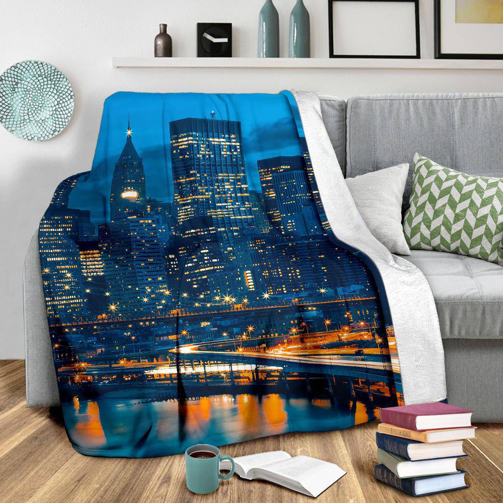 Skyline Downtown New York USA City Lights Night Sky Premium Blanket - Top Content | POD Collection | Free Shipping