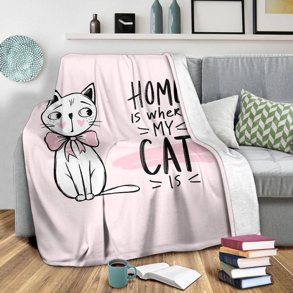 Cute Kitten Drawing Cartoon Premium Blanket, Home Is Where My Cat Is - Top Content | POD Collection | Free Shipping