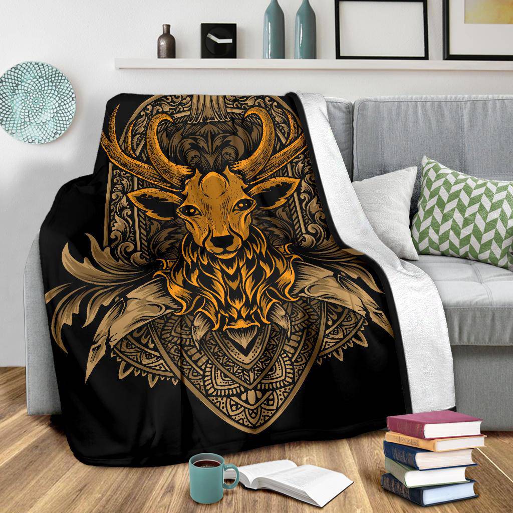 Vintage Golden Deer Head Ornaments Premium Blanket - Top Content | POD Collection | Free Shipping