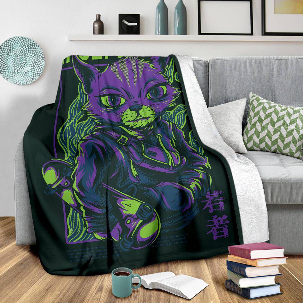 Cool Skater Cat Japanese Art Premium Blanket - Top Content | POD Collection | Free Shipping