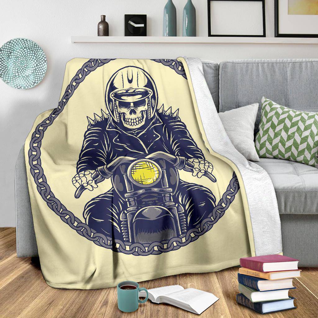 Cool Skeleton Motorcycle Rider Skull Style Cartoon Premium Blanket - Top Content | POD Collection | Free Shipping