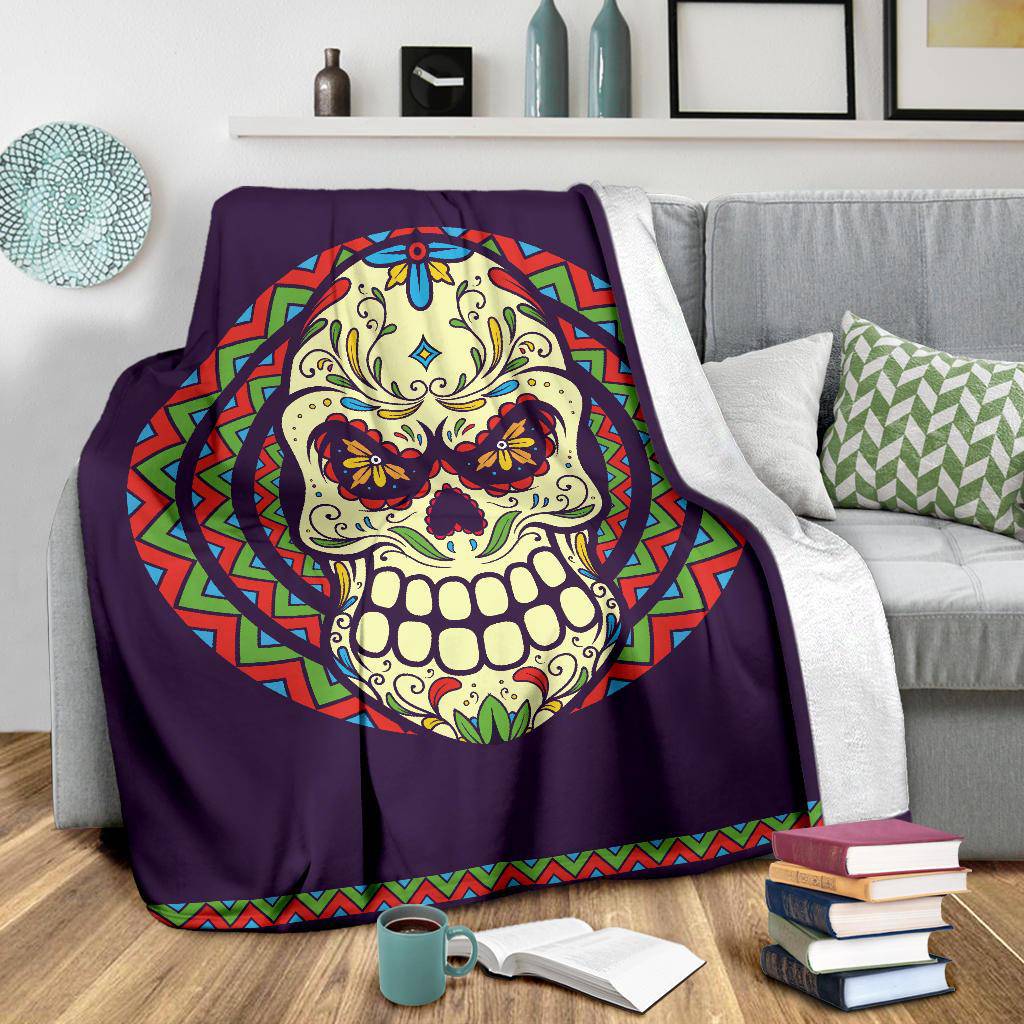 Mexican Skull Cartoon Dia De Los Muertos Premium Blanket - Top Content | POD Collection | Free Shipping