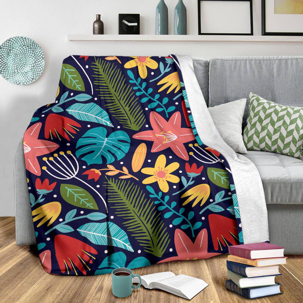 Hand Drawn Floral Plants Leaves Flowers Premium Blanket - Top Content | POD Collection | Free Shipping