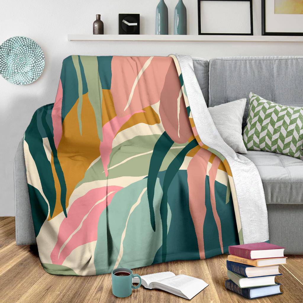 Colorful Leaves Plant Green Hand Drawn Premium Blanket - Top Content | POD Collection | Free Shipping