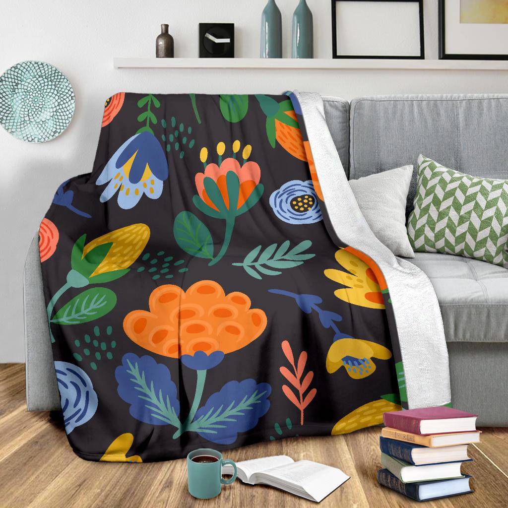 Hand Drawn Floral Pattern Flowers Plants Booming Premium Blanket - Top Content | POD Collection | Free Shipping