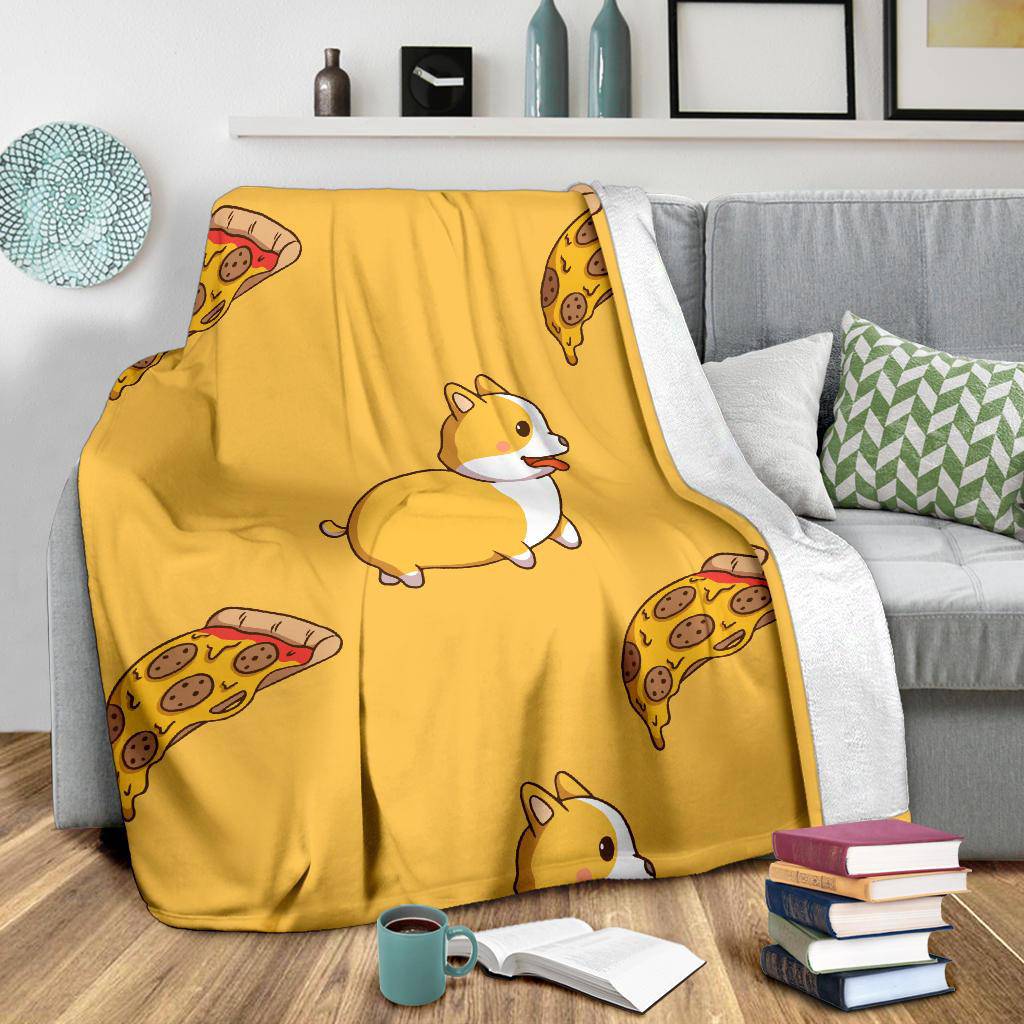 Cool Corgi Pizza Slice Yellow Cartoon Premium Blanket - Top Content | POD Collection | Free Shipping