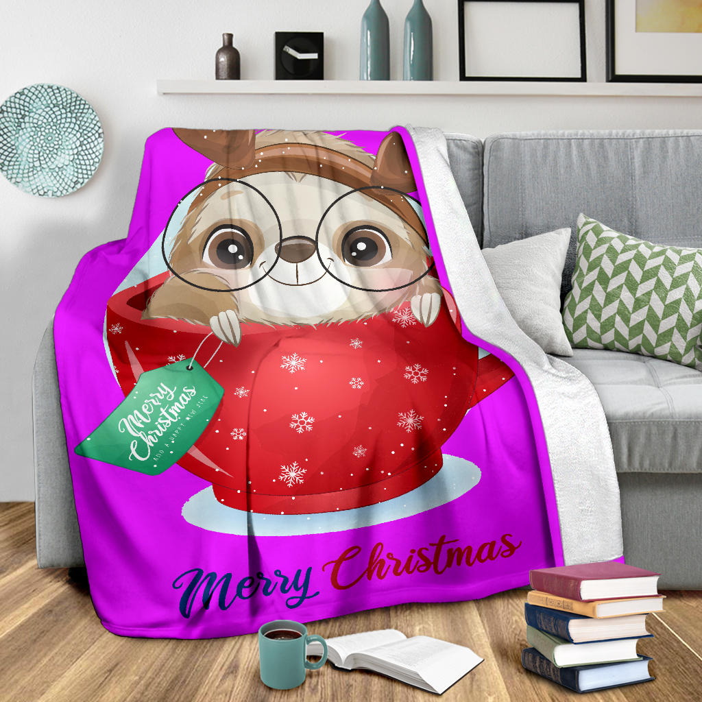 cute doodle sloth christmas day with watercolor pink blanket - Top Content | POD Collection | Free Shipping