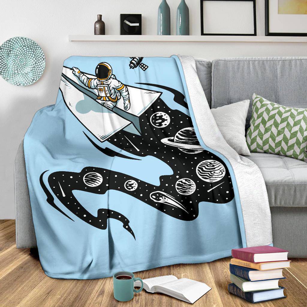 Premium Blanket Astronaut Flying Paper Plane Cosmos Cartoon - Top Content | POD Collection | Free Shipping