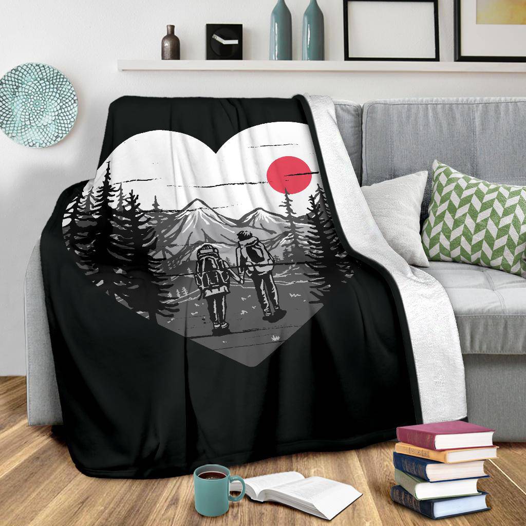 Premium Blanket Love Couple Drawing Nature Hiking Journey Cartoon - Top Content | POD Collection | Free Shipping