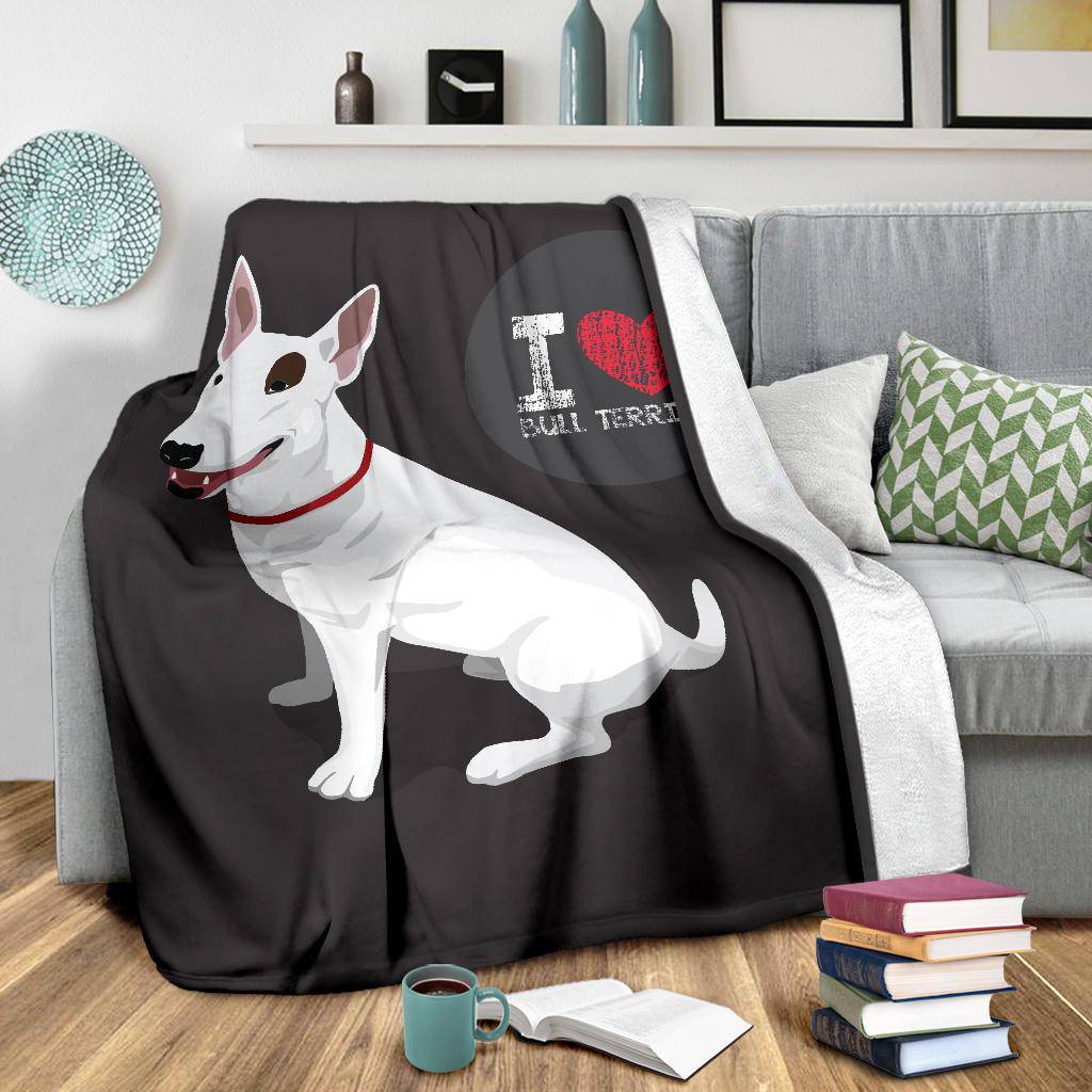 Premium Blanket I Love Bull Terrier Dog Lover Cartoon - Top Content | POD Collection | Free Shipping