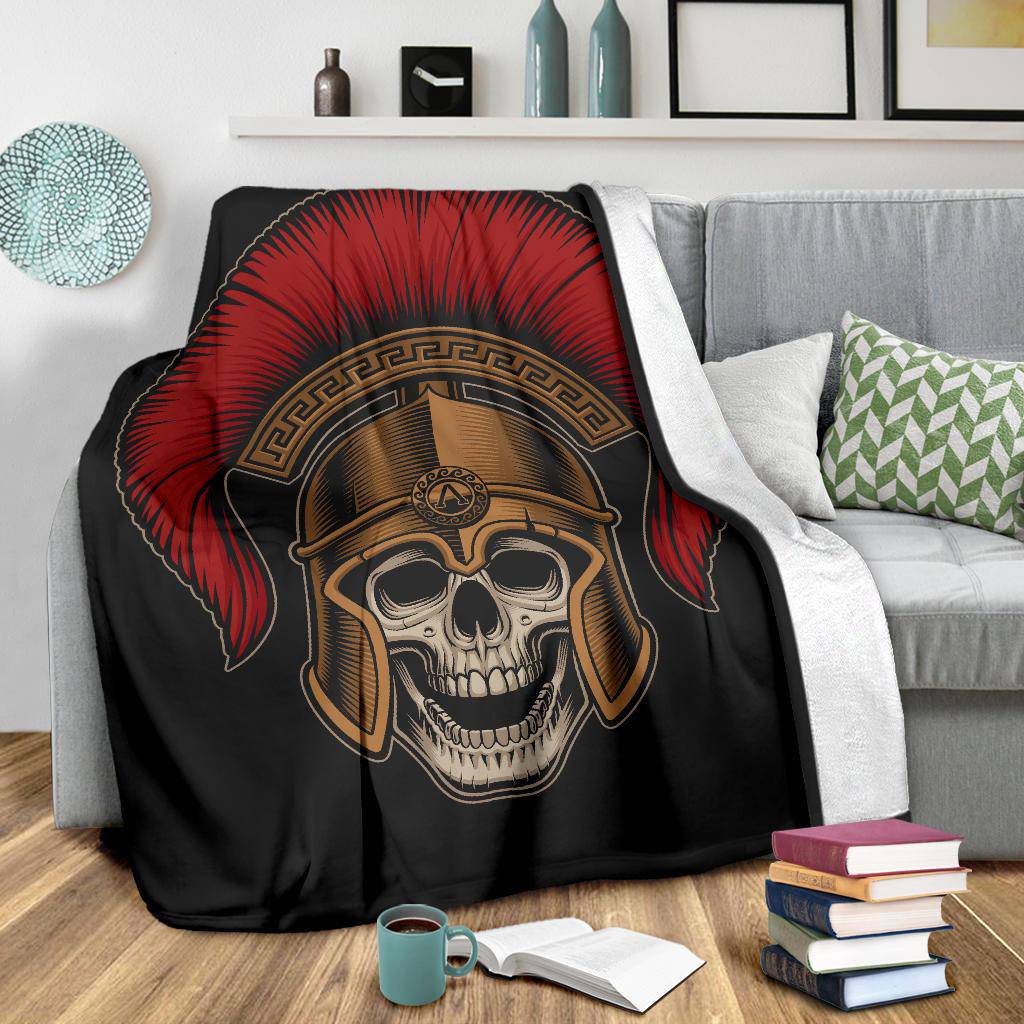 Spartan Warrior Skull Wearing A Helmet Cartoon Style Premium Blanket - Top Content | POD Collection | Free Shipping