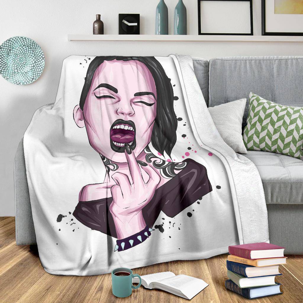 Premium Blanket Middle Finger Punk Girl Illustration - Top Content | POD Collection | Free Shipping