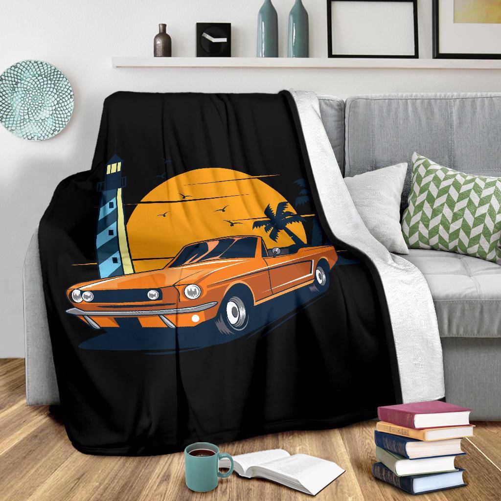 Convertible Car Lighthouse Sunset Premium Blanket - Top Content | POD Collection | Free Shipping