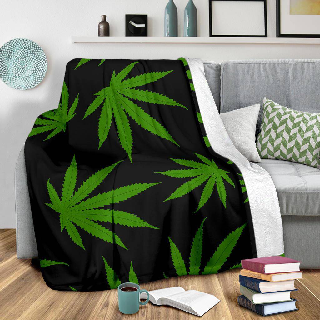 Green Cannabis Weed Marijuana Leaves Pattern Premium Blanket - Top Content | POD Collection | Free Shipping