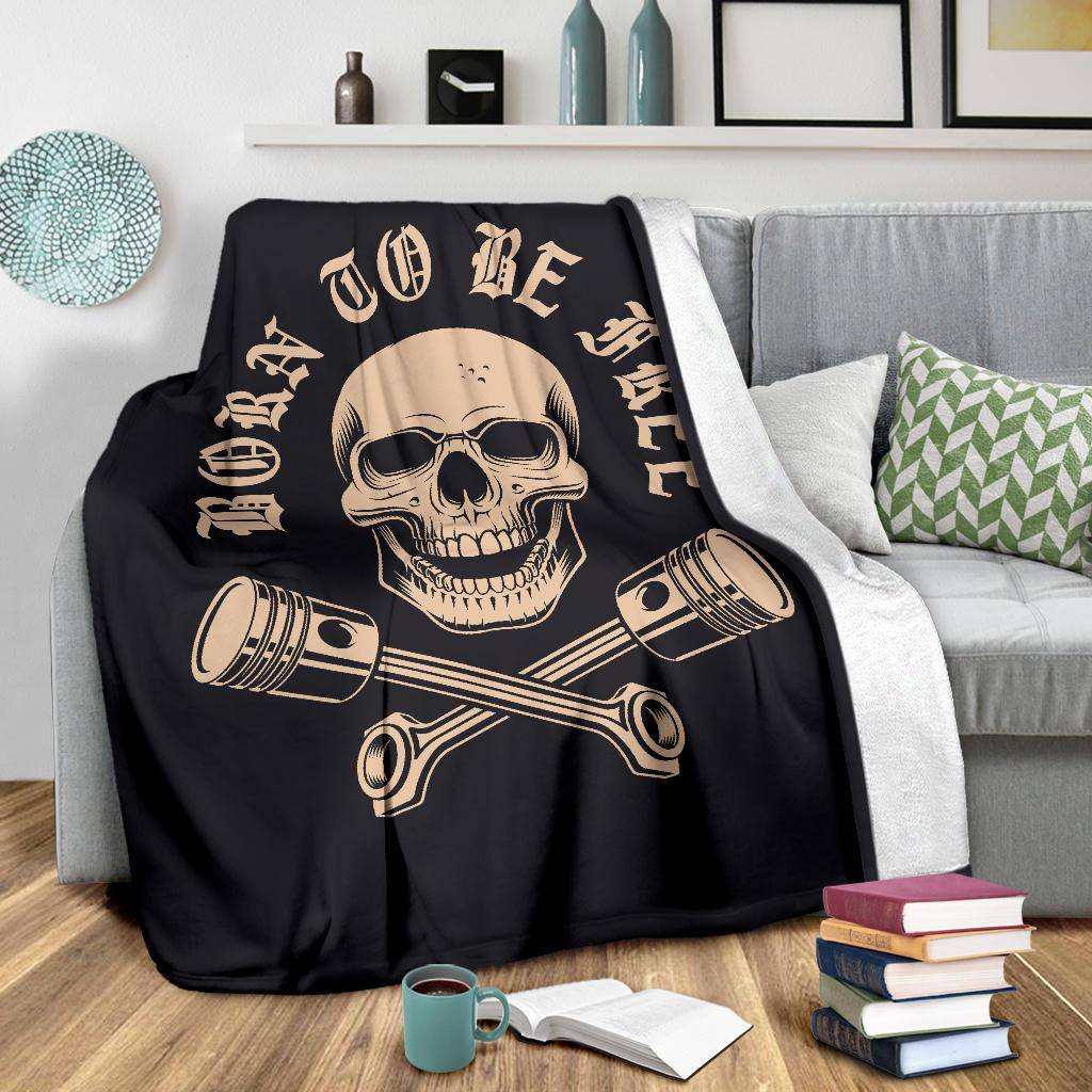 Born To Be Free Skull With Crossed Pistons Cartoon Premium Blanket - Top Content | POD Collection | Free Shipping