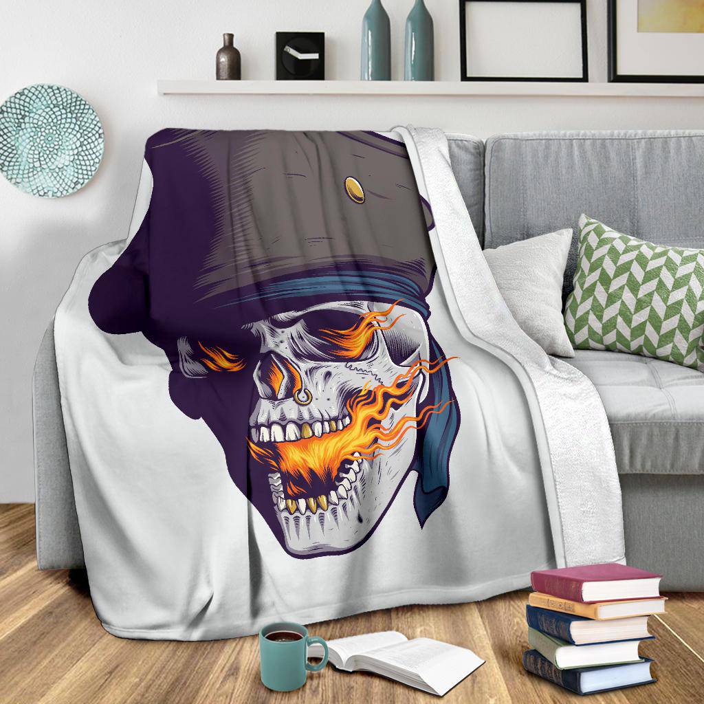 Fire Breathing Skull Pirate Art Premium Blanket - Top Content | POD Collection | Free Shipping