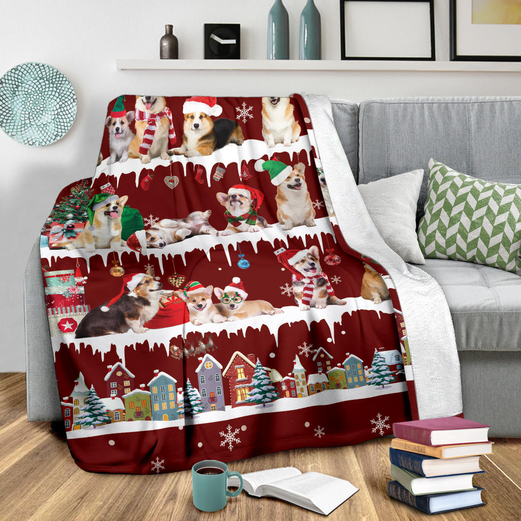 Welsh Corgi Snow Christmas Blanket