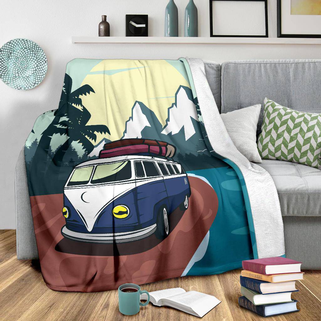 Tropical Van Vacation Cartoon Premium Blanket - Top Content | POD Collection | Free Shipping