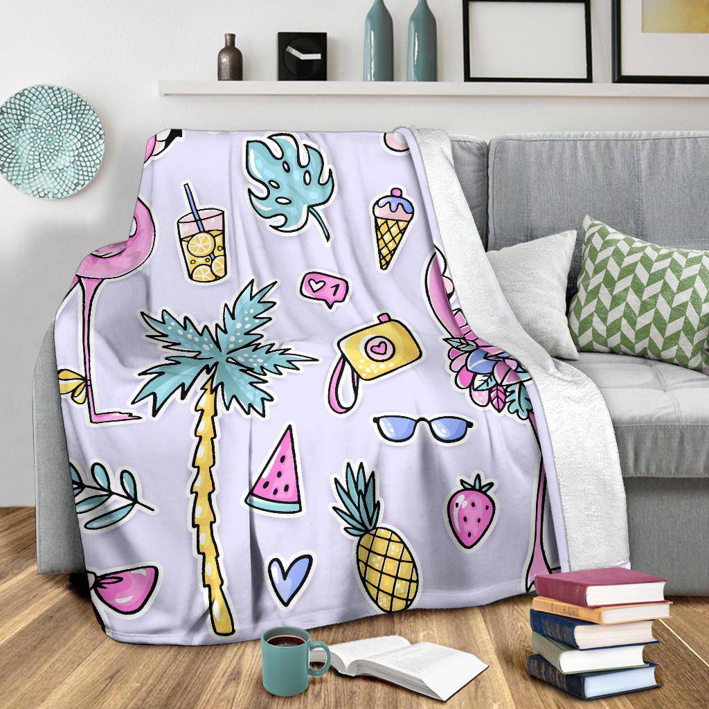 Cute Seamless Pattern Premium Blanket, Flamingo Pink Cartoon - Top Content | POD Collection | Free Shipping