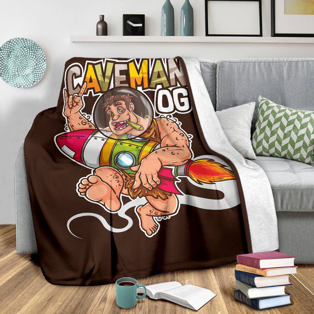 Caveman Smoking Medical Cannabis and Holding Rocket Premium Blanket - Top Content | POD Collection | Free Shipping