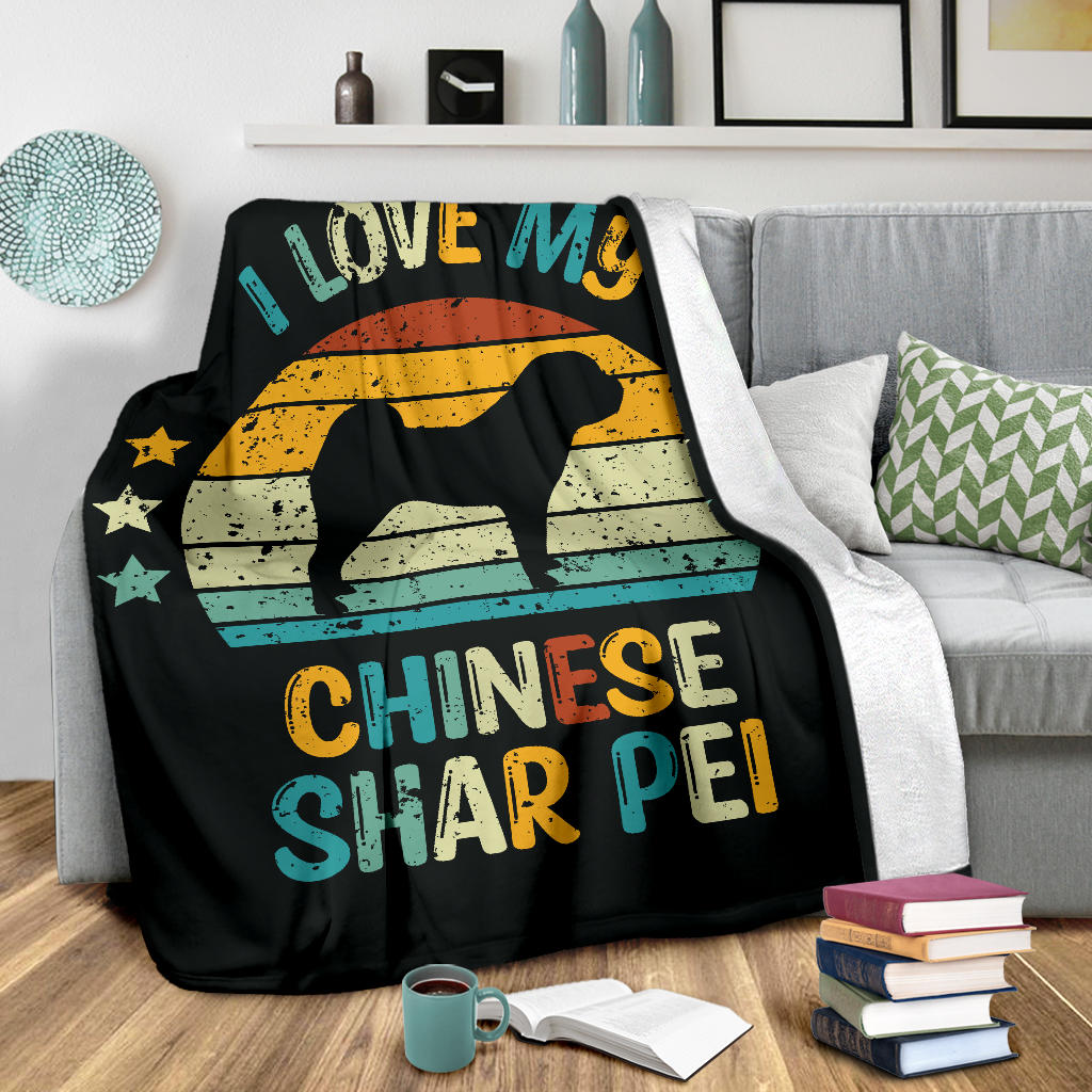 Chinese Shar Pei Blanket, Chinese Shar Pei Retro Blanket, Chinese Shar Pei Throw Blanket, Chinese Shar Pei Gifts