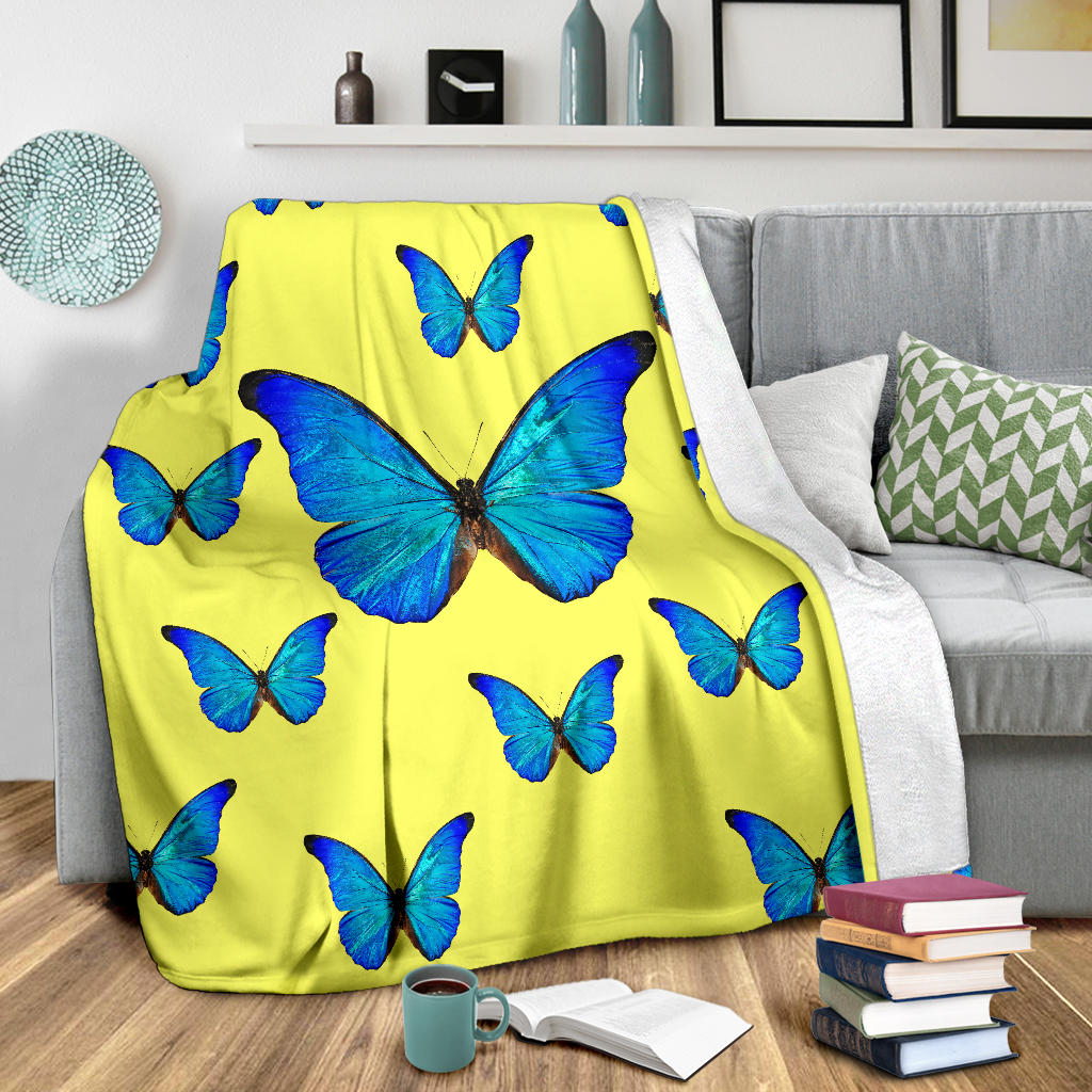 yellow with blue butterflies blanket - Top Content | POD Collection | Free Shipping