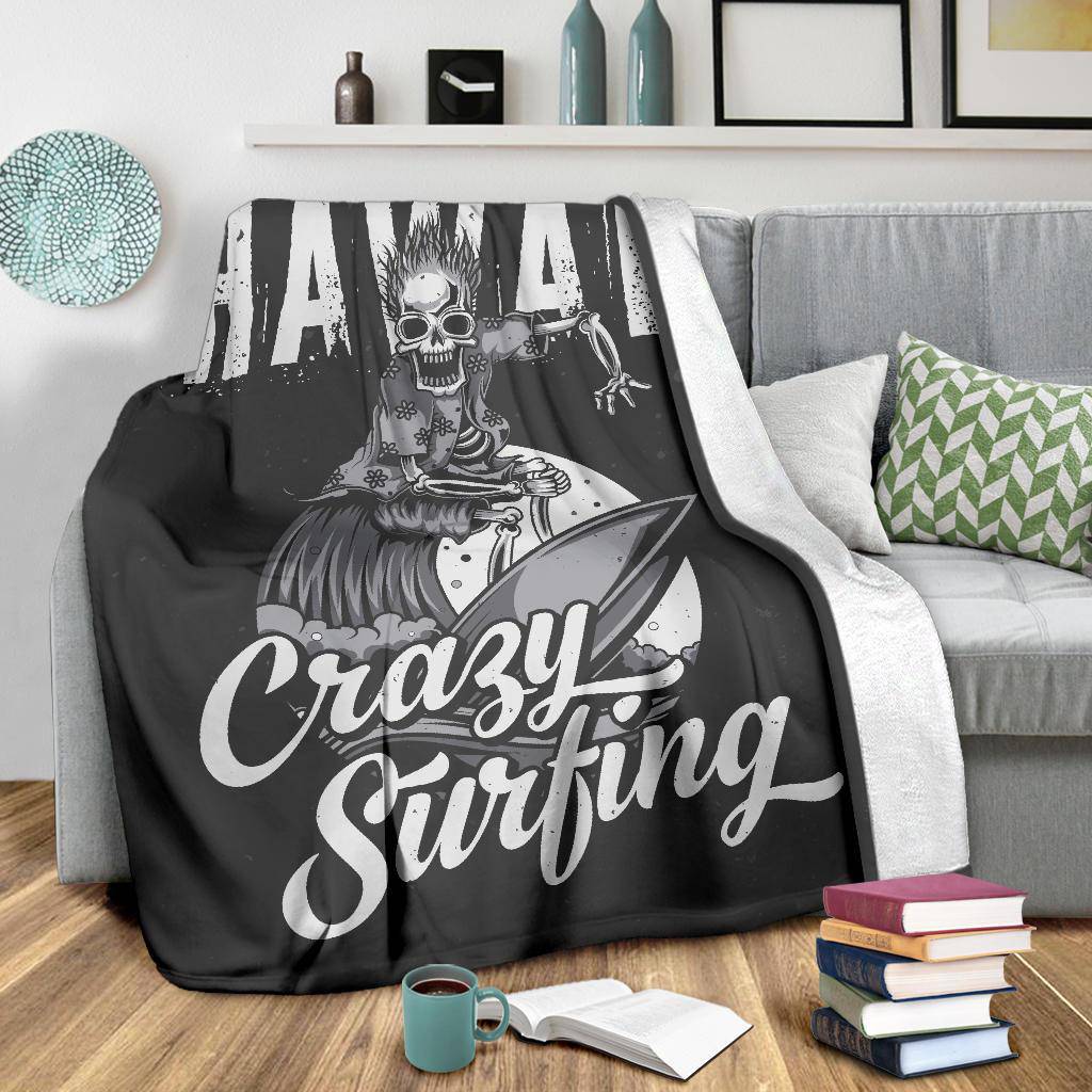 Crazy Skeleton Surfing Hawaii Premium Blanket - Top Content | POD Collection | Free Shipping