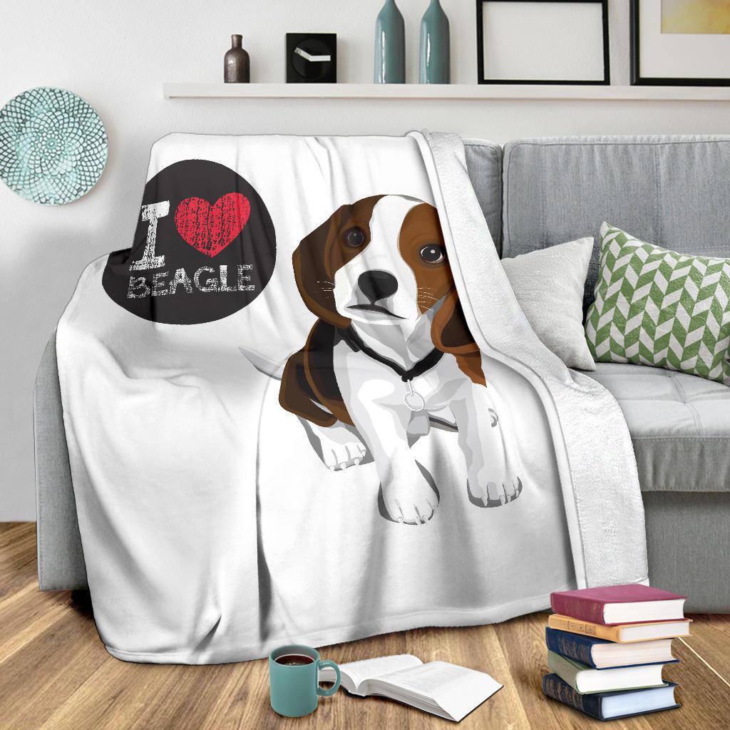 I Love Beagle, Your Pet Dog Cartoon Illustration Premium Blanket - Top Content | POD Collection | Free Shipping