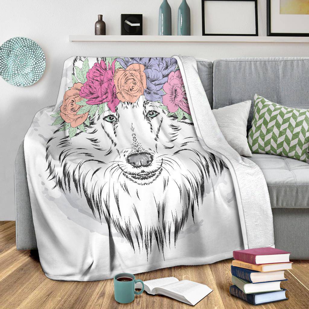 Beautiful Coli Dog Breed with Wreath on Head Premium Blanket - Top Content | POD Collection | Free Shipping